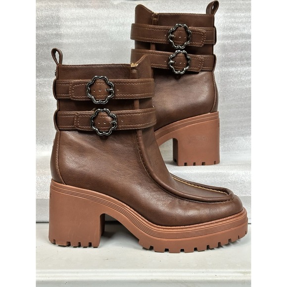 Sam & Libby Shoes - Sam And Libby Chiara Heeled‎ Ampersand Booties Faux Leather Size 9 Platform